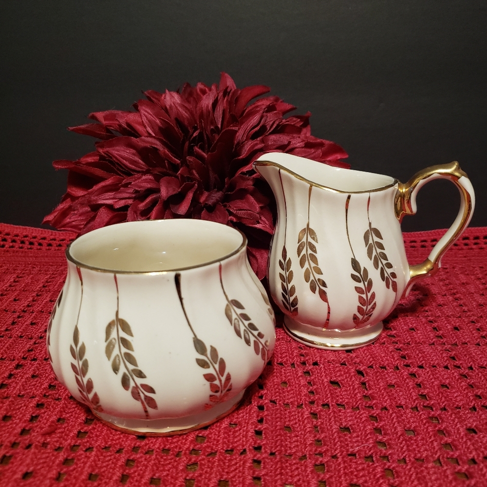Vintage Sadler Cream and Sugar Set Cream and Gold